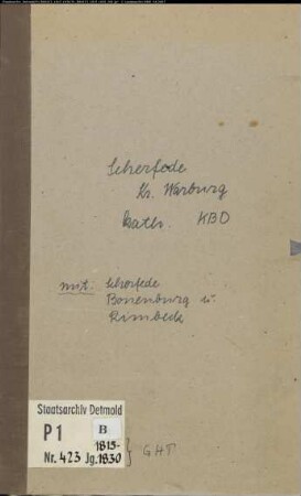 Kirchenbuchduplikat der katholischen Gemeinde Scherfede, Kreis Warburg (GHT 1815-1830). (Gemeinde: Katholische Gemeinde Scherfede)