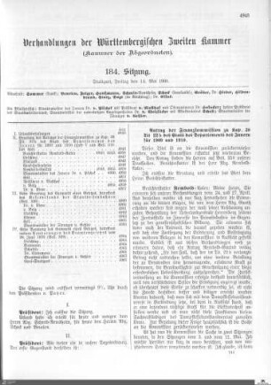 184. Sitzung, Stuttgart, 14.5.1909