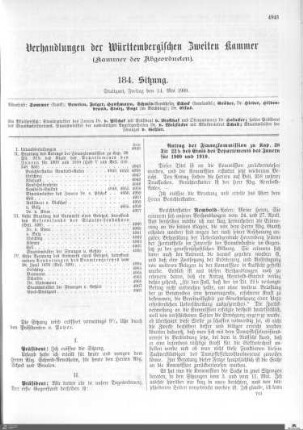 184. Sitzung, Stuttgart, 14.5.1909