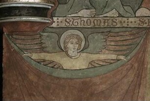 Engel, die einen Vorhang halten (unterhalb der Apostelreihe)