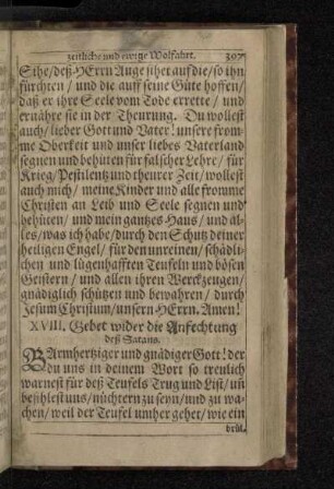 XVIII. Gebet wider die Anfechtung deß Satans.