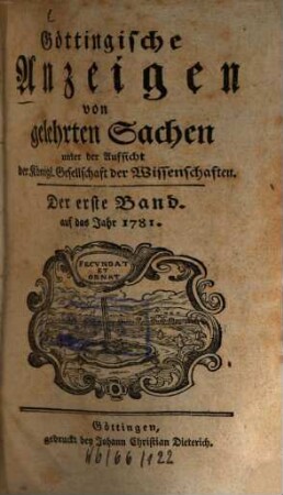 Göttingische Anzeigen von gelehrten Sachen. 1781, 1
