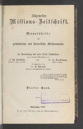 4.1877: Allgemeine Missions-Zeitschrift : Monatsh. für geschichtl. u. theoret. Missionskunde