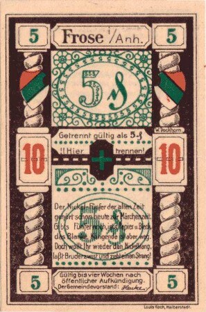 Notgeld der Stadt Frose in Anhalt