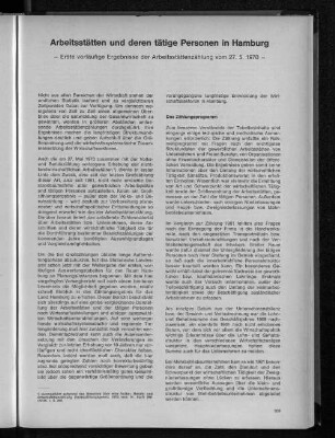 Arbeitsstätten und deren tätige Personen in Hamburg : Erste vorläufige Ergebnisse der Arbeitsstättenzählung vom 27.5.1970