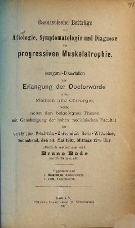Casuistische Beiträge zur Ätiologie, Symptomatologie und Diagnose der progressiven Muskelatrophie