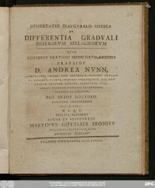 Dissertatio Inavgvralis Medica De Differentia Gradvali Morborvm Malignorvm