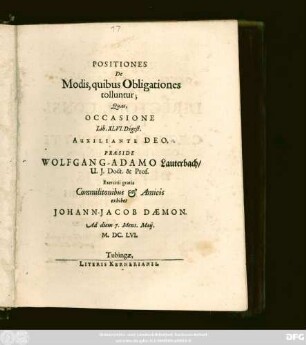 Positiones De Modis, quibus Obligationes tolluntur