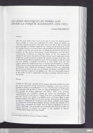 Les Idées Politiques De Pierre Loti Envers La Turquie Agonisante (1876-1923) Galip Baldiran