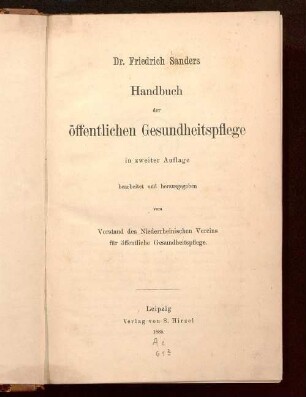 Dr. Friedrich Sanders Handbuch der öffentlichen Gesundheitspflege
