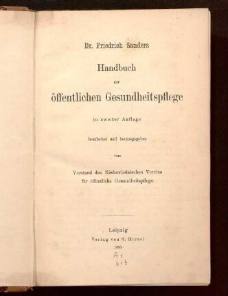 Dr. Friedrich Sanders Handbuch der öffentlichen Gesundheitspflege