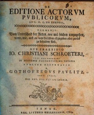 De editione actorum publicorum dissertatio
