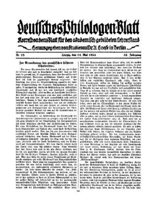 Zur Neuordnung des preußischen höheren Schulwesens