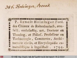 Exlibris des Benedikt Holzinger
