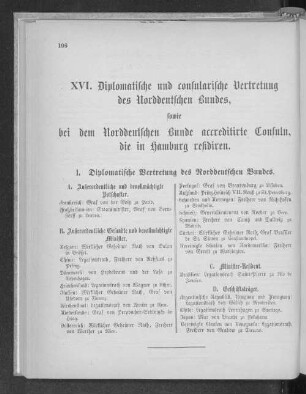 XVI. Diplomatische und consularische Vertretung des Norddeutschen Bundes, sowie bei dem Norddeutschen Bunde accreditierte Consuln, die in Hamburg residieren.