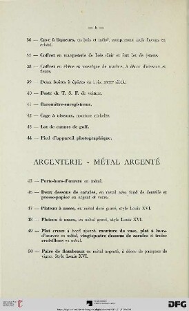 Argenterie – Métal argenté (Nr. 45-59)