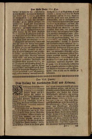 Das VIII. Capitel, Vom Anfang der Käyserliche Wahl und Krönung – Das XIII. Capitel, Rath-Hauß