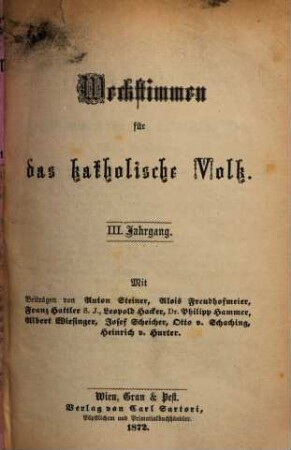 Weckstimmen für das katholische Volk. 3. 1872