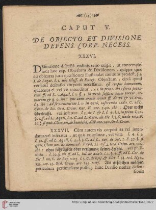 Caput V. De objecto et divisione defens. corp. necess.