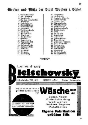 Verzeichnis der Straßen und Plätze von Wohlau