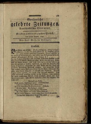 Sieben und vierzigstes Stück, den 20ten Novbr. 1790.