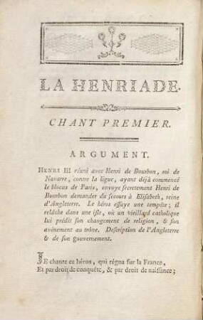 La Henriade : = Voltarii Henriados