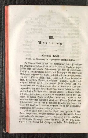 Ottmar Weis : Pfarrer zu Gesenwang im Erbisthume München-Freising ; [Nekrolog]
