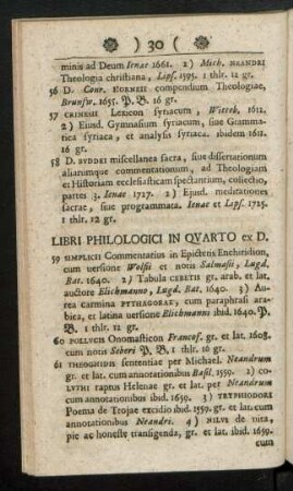 Libri Philologici In Quarto ex. D.