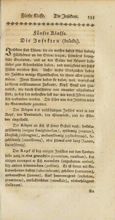 Fünfte Klasse. Die Insekten (Insecta)