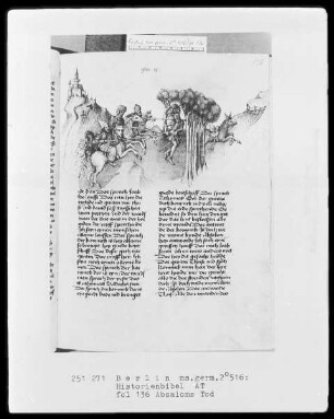 Historienbibel des Alten Testaments — Absaloms Tod, Folio 136recto