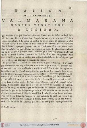 Maison de Messieurs Valmarana [...] à Lisiera