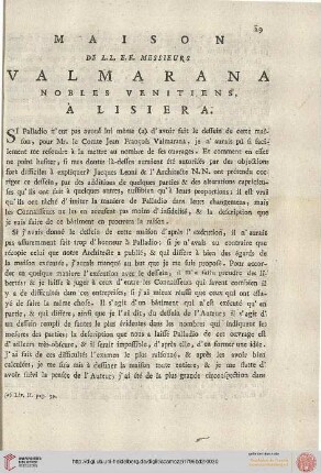 Maison de Messieurs Valmarana [...] à Lisiera
