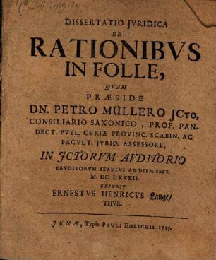 Diss. iur. de rationibus in folle