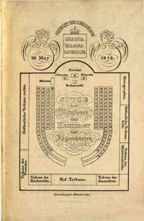 Bayern's Stände-Versammlung : im Jahre ... ; (Anzeige d. Wohnungen d. Herren Reichs-Räthe u. Abgeordneten, dann Sitzordnung u. Ausschüsse d. Kammer d. Abgeordneten), 1834