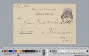 Postkarte an Rudolf von Beckerath
