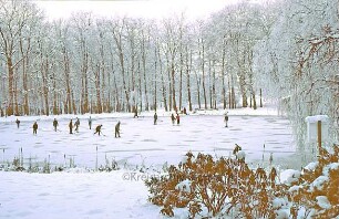Kurpark: Salzteich im Winter mit Schlittschuhläufern