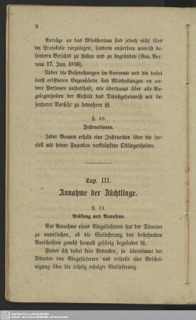 Cap. III. Annahme der Züchtlinge