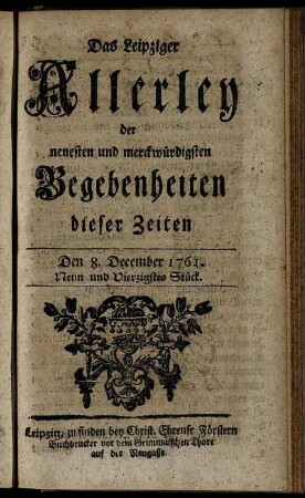 Den 8. December 1761. Neun und Vierzigstes Stück.
