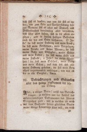 28. Betrachtungen und Gedanken über das heilige Sakrament der letzten Oelung.