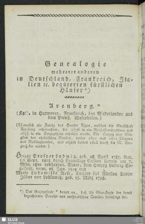 Genealogie mehrerer anderen in Deutschland, Frankreich, Italien etc. begüterten fürstlichen Häuser
