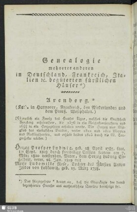 Genealogie mehrerer anderen in Deutschland, Frankreich, Italien etc. begüterten fürstlichen Häuser