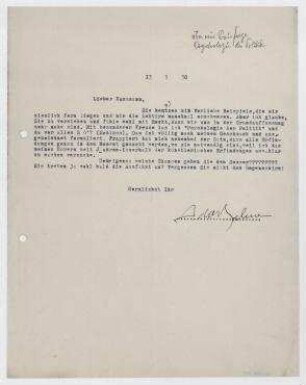 Brief von Adolf Behne an Raoul Hausmann. [Berlin]
