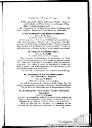 61. Metallurgische Probierkunst einschl. techn. Gasanalyse
