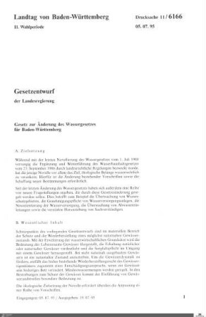 Gesetzentwurf Änderung Wassergesetz