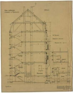 Billing, Hermann; Karlsruhe, Gerwigstr. 35; Haus Wilhelm Pfrommer - Querschnitt (Werkplan)
