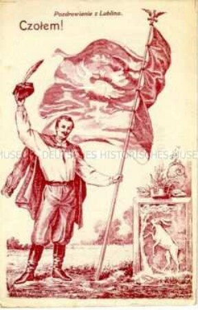 Ein fahneschwenkender polnischer Freiheitskämpfer aus der russisch-polnischen Stadt Lublin