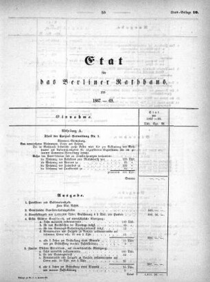 1867,10: Etat für das Berliner Rathhaus pro 1867-69