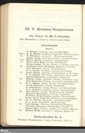 III. Strassen-Verzeichniss