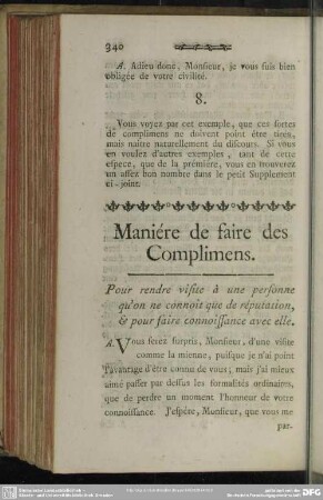 Maniére de faire des Complimens