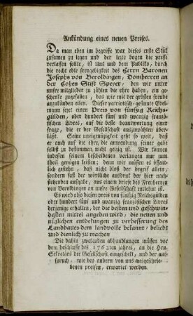 Ankündigung eines neuen Preises